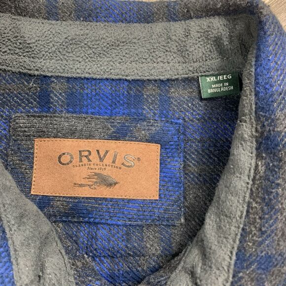 ORVIS Mens Big Bear Heavy Weight Flannel Shirt Blue Gray Plaid Size XXL - Picture 2 of 7